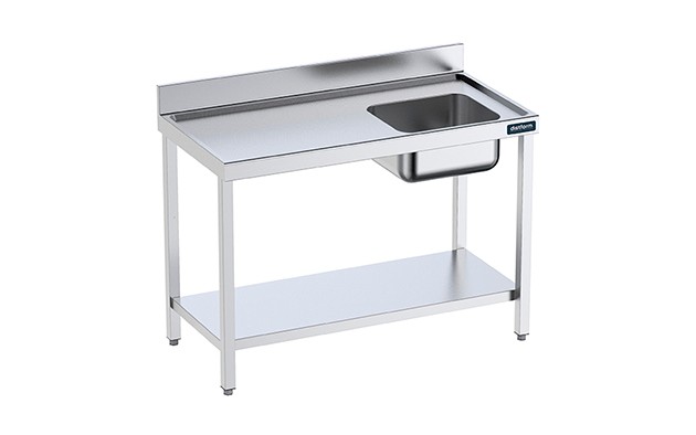 mesa chef gama 700 con perfil salvaaguas y cubeta a derecha distform