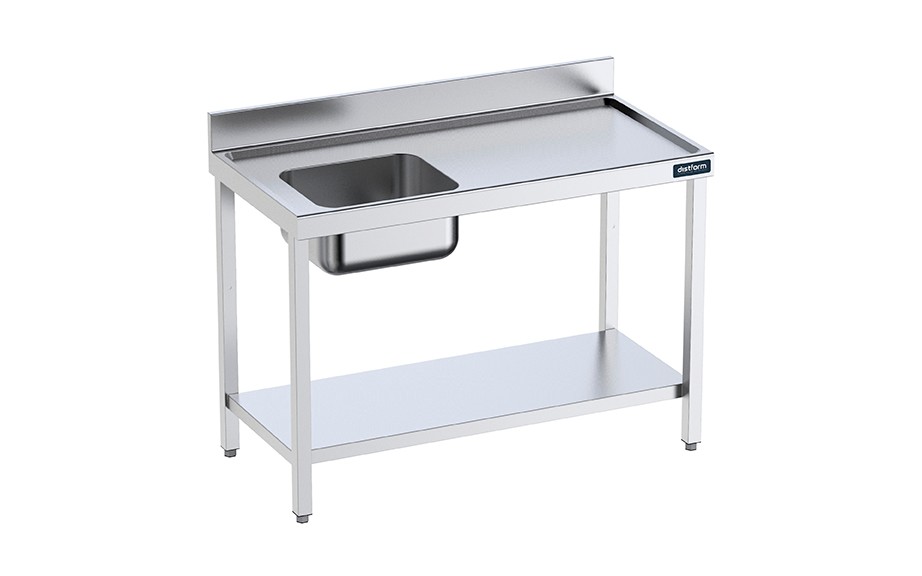 mesa chef gama 700 con perfil salvaaguas y cubeta a izquierda distform