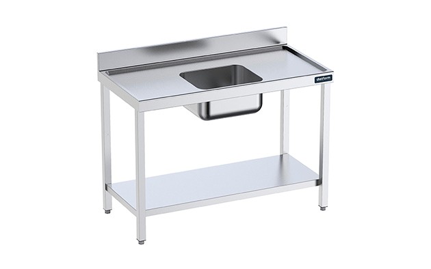 mesa chef gama 700 con perfil salvaaguas y cubeta central distform