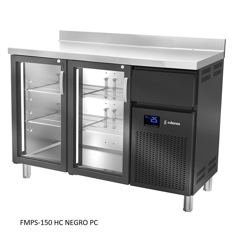 MESA REFRIGERADA SERIE 600 FRENTE MOSTRADOR CON PUERTAS DE CRISTAL COLOR NEGRO
