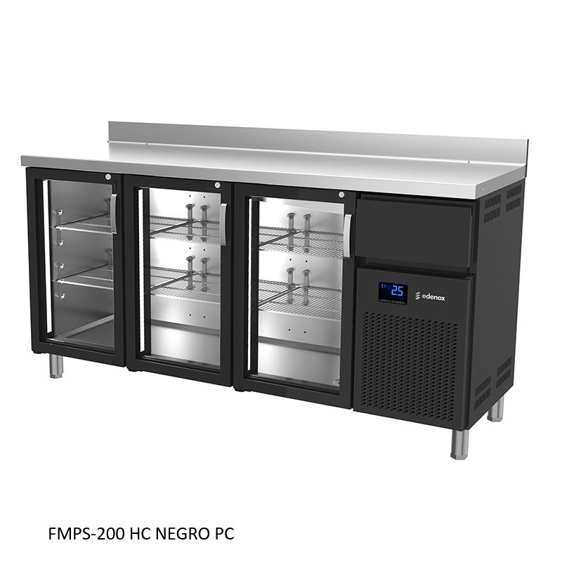 MESA REFRIGERADA SERIE 600 FRENTE MOSTRADOR CON PUERTAS DE CRISTAL COLOR NEGRO 1