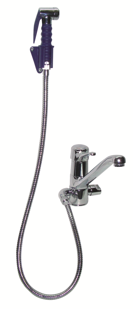 grifo monomando dos aguas con ducha y soporte a la pared hosteleria edenox