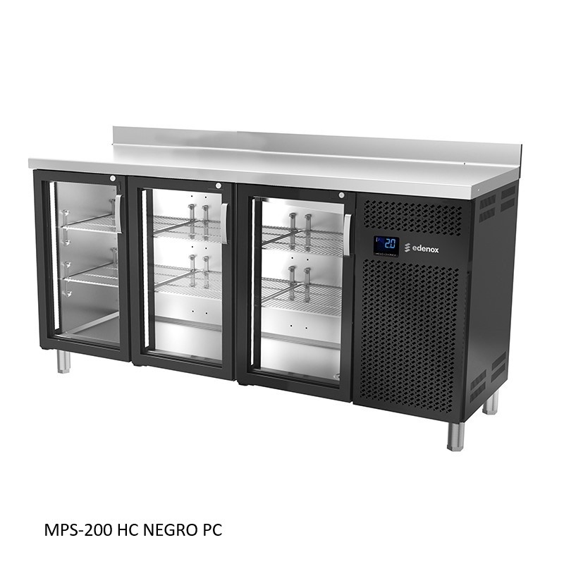 MESA REFRIGERADA SERIE 600 CON PUERTAS DE CRISTAL COLOR NEGRO 1