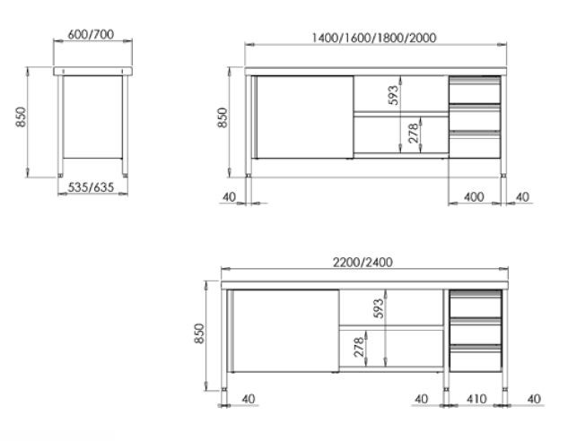 MESA CENTRAL GAMA 700 CON PUERTAS Y CAJONES LADO DERECHO