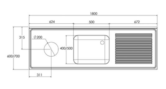 FREGADERO GAMA 700 CON ARO DE DESBARAZADO PARA ALOJAR LAVAVAJILLAS