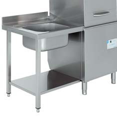 mesa de entrada con fregadero para lavavajillas industrial de capota edenox